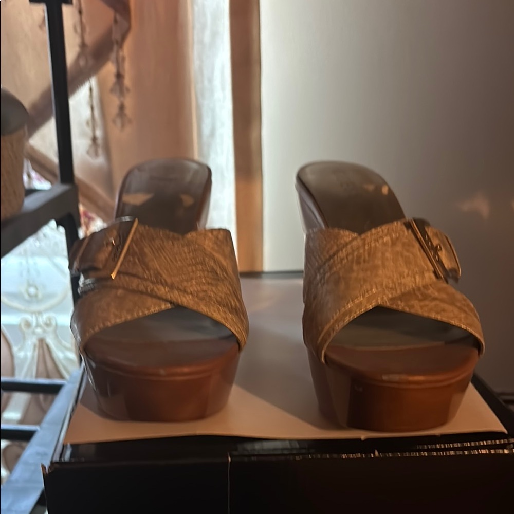 Guess Tan Platform Sandals with Buckle